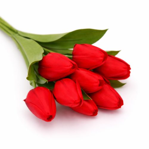 Prémium mesterséges tulipán virágcsokor 35 cm – 9 szálas piros tulipán dekorációs művirág csokor