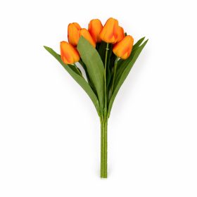   Prémium mesterséges tulipán virágcsokor 35 cm – 9 szálas narancs tulipán dekorációs művirág csokor