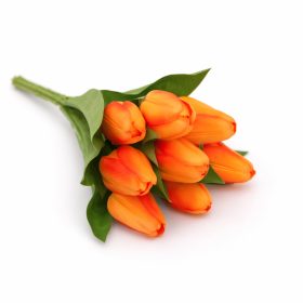   Prémium mesterséges tulipán virágcsokor 35 cm – 9 szálas narancs tulipán dekorációs művirág csokor