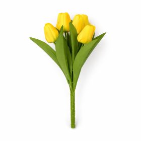   Prémium mesterséges tulipán virágcsokor 35 cm – 9 szálas citromsárga tulipán dekorációs művirág csokor
