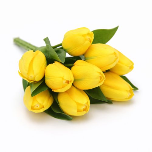 Prémium mesterséges tulipán virágcsokor 35 cm – 9 szálas citromsárga tulipán dekorációs művirág csokor