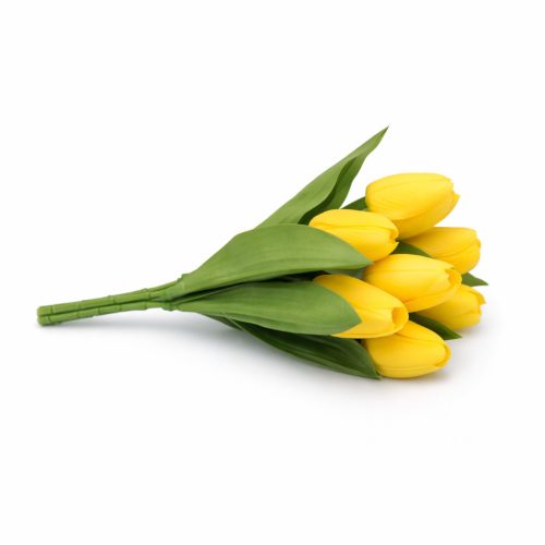 Prémium mesterséges tulipán virágcsokor 35 cm – 9 szálas citromsárga tulipán dekorációs művirág csokor