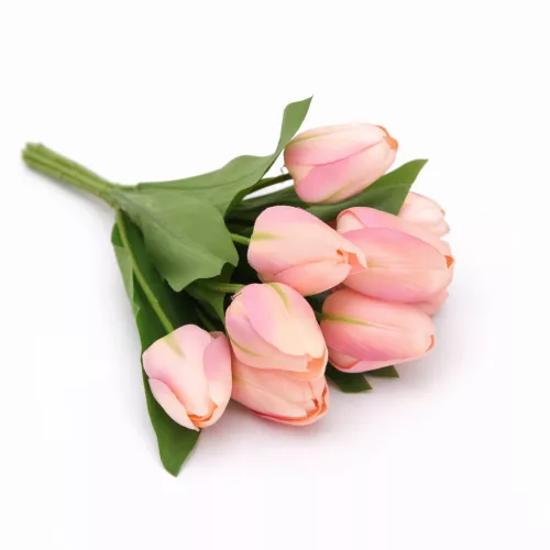 Prémium mesterséges tulipán virágcsokor 35 cm – 9 szálas rózsaszín tulipán dekorációs művirág csokor