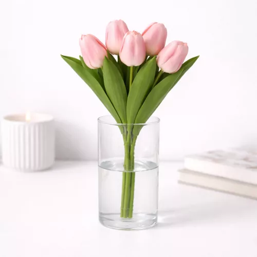 Prémium mesterséges tulipán virágcsokor 35 cm – 9 szálas rózsaszín tulipán dekorációs művirág csokor