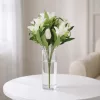 Prémium 40 cm-es fehér / krémfehér vegyes művirág csokor – 12 szálas elegáns liliom és tulipán dekor