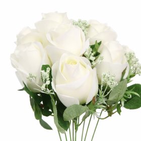   Prémium 50 cm-es fehér műrózsa csokor – 9 rózsafejes elegáns dekor virág lakásba és esküvőre