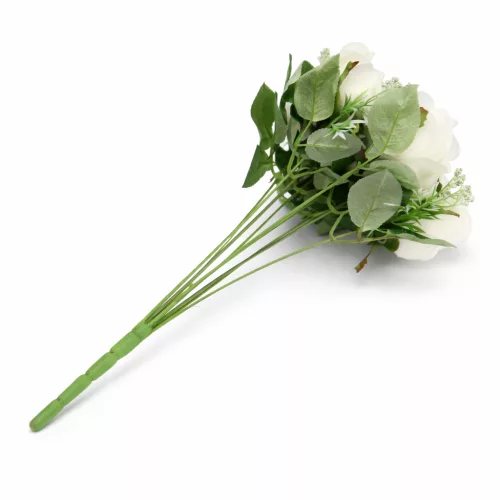 Prémium 50 cm-es fehér műrózsa csokor – 9 rózsafejes elegáns dekor virág lakásba és esküvőre