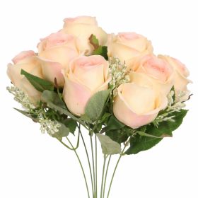   Prémium 50 cm-es halvány sárga műrózsa csokor – 9 rózsafejes elegáns dekor virág lakásba és ajándéknak