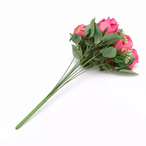 Prémium 50 cm-es rózsaszín műrózsa csokor – 9 rózsafejes elegáns dekor virág lakásba és ajándéknak