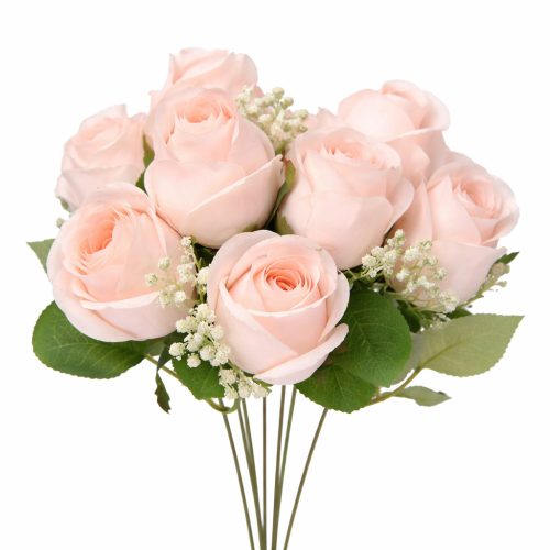 50 cm műrózsa csokor, 9 fejes rózsa, rózsaszín műrózsa, dekor virág, művirág csokor, romantikus ajándék, lakásdekoráció