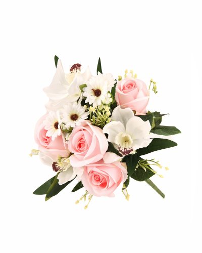 Liliom-rózsa-margaréta virágcsokor 12 szálas 50 cm, fehér -rózsaszín