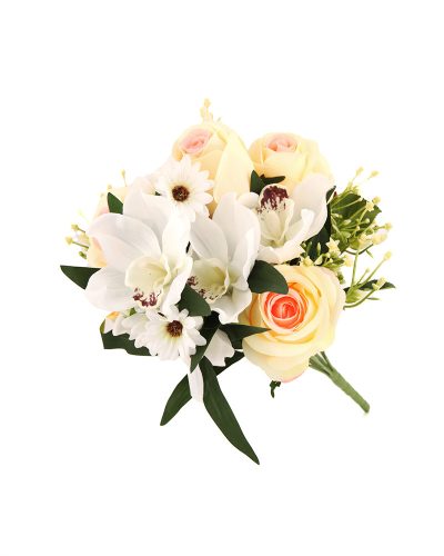 Liliom-rózsa-margaréta virágcsokor 12 szálas 50 cm, barack -rózsaszín