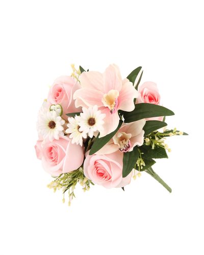 Liliom-rózsa-margaréta virágcsokor 12 szálas 50 cm, rózsaszín