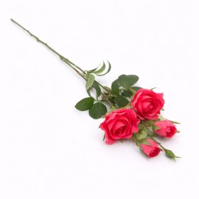   66 cm-es élénk rózsaszín 5 fejes selyem műrózsa ág – élethű dekorációs rózsa lakásba és esküvőre