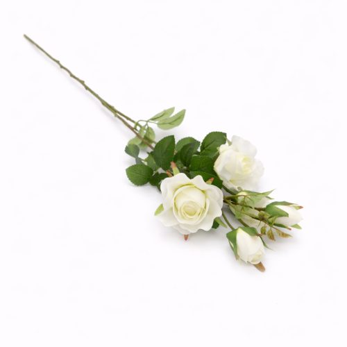 66 cm-es fehér 5 fejes selyem műrózsa ág – elegáns élethű dekoráció esküvőre és lakásba
