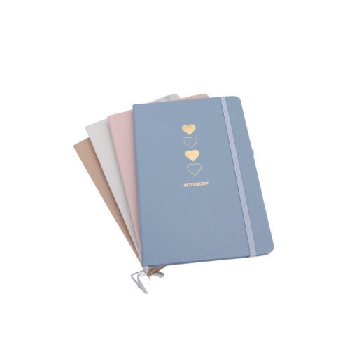 A7 vonalas keményfedeles napló – szív mintás kék jegyzetfüzet rugalmas pánttal