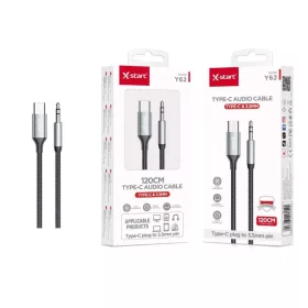 X-start Y62 USB-C–3,5 mm jack audio kábel, 1,2 m, fonott