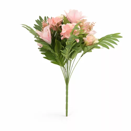 Prémium mesterséges liliom–rózsa virágcsokor 55 cm – 10 szálas rózsaszín dekorációs művirág csokor