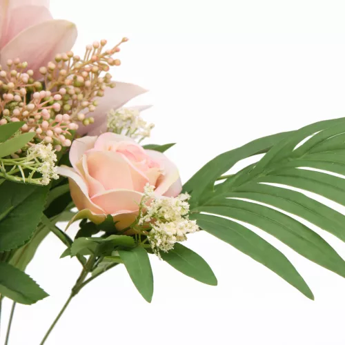 Prémium mesterséges liliom–rózsa virágcsokor 55 cm – 10 szálas rózsaszín dekorációs művirág csokor