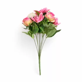   Prémium mesterséges vegyes virágcsokor 50 cm – 10 szálas rózsa és liliom dekorációs művirág csokor pink–fehér színben