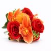 Prémium mesterséges vegyes virágcsokor 50 cm – 10 szálas rózsa és liliom dekorációs művirág csokor piros–narancs színben