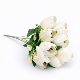  50 cm-es 10 Szálas Fehér Selyem Tulipán Csokor – Elegáns Művirág Dekoráció Otthonra és Esküvőre