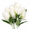 50 cm-es 10 Szálas Fehér Selyem Tulipán Csokor – Elegáns Művirág Dekoráció Otthonra és Esküvőre