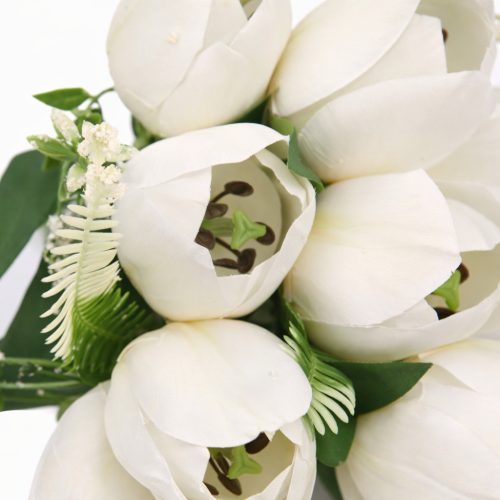 50 cm-es 10 Szálas Fehér Selyem Tulipán Csokor – Elegáns Művirág Dekoráció Otthonra és Esküvőre