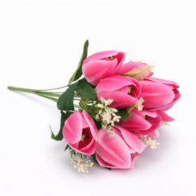   50 cm-es 10 Szálas Pink Selyem Tulipán Csokor – Élénk Művirág Dekoráció Otthonra és Rendezvényre