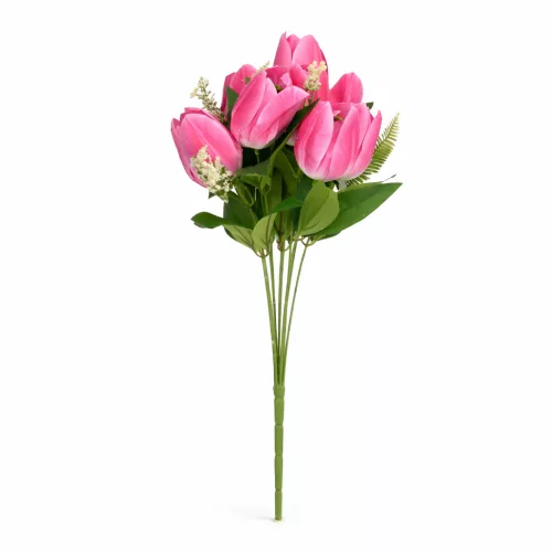 50 cm-es 10 Szálas Pink Selyem Tulipán Csokor – Élénk Művirág Dekoráció Otthonra és Rendezvényre