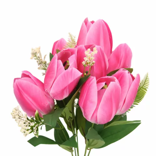 50 cm-es 10 Szálas Pink Selyem Tulipán Csokor – Élénk Művirág Dekoráció Otthonra és Rendezvényre