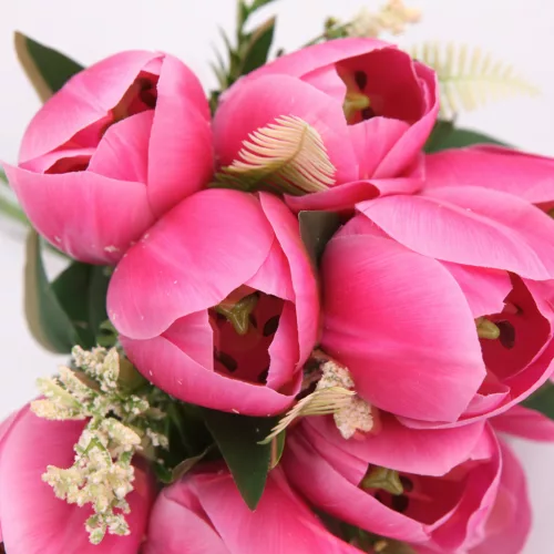 50 cm-es 10 Szálas Pink Selyem Tulipán Csokor – Élénk Művirág Dekoráció Otthonra és Rendezvényre