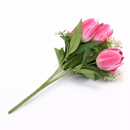 50 cm-es 10 Szálas Pink Selyem Tulipán Csokor – Élénk Művirág Dekoráció Otthonra és Rendezvényre