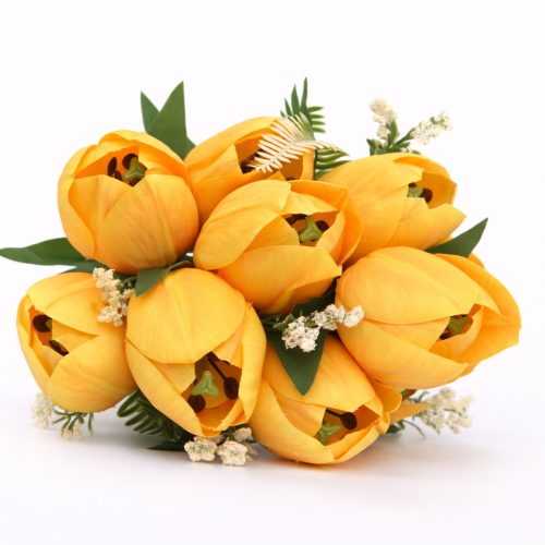 50 cm-es 10 Szálas Sárga Selyem Tulipán Csokor – Élethű Művirág Dekoráció Otthonra és Rendezvényre