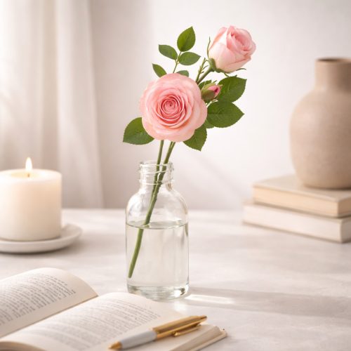 46 cm-es 3 Fejes Pasztell Rózsaszín Selyem Rózsa – Élethű Műrózsa Dekorációhoz