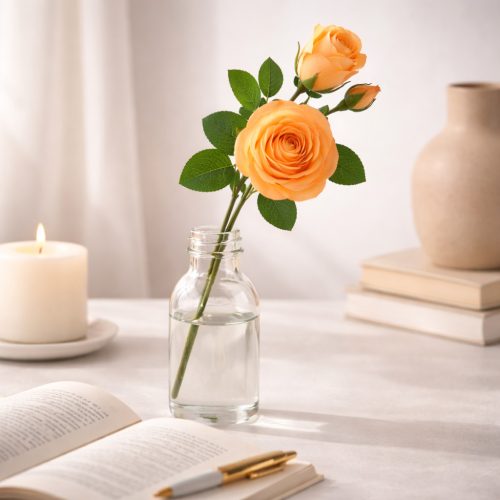 46 cm-es 3 Fejes Narancssárga Selyem Rózsa – Élethű Műrózsa Dekorációhoz