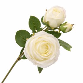   46 cm-es 3 Fejes Krémfehér Selyem Rózsa – Élethű Műrózsa Dekorációhoz