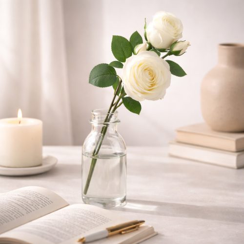 46 cm-es 3 Fejes Krémfehér Selyem Rózsa – Élethű Műrózsa Dekorációhoz