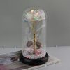 Mesterséges Rózsa fém, Üvegbúrában - Ledes - 20 cm - Fényes arany, Szerelmes párral