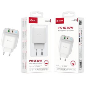   X-start PD+QC 30W gyorstöltő adapter – kettős port, fehér