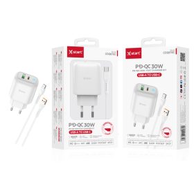   X-Start PD+QC 30W gyorstöltő készlet – USB-A → USB-C kábel, villámgyors és biztonságos töltés