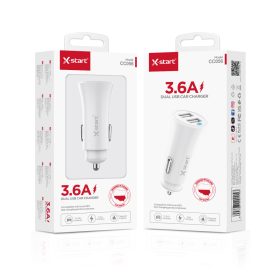   X-start autós USB töltő 3.6A – dupla USB portos gyorstöltő, fehér (Model CC056)