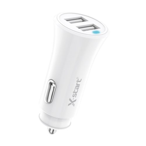 X-start autós USB töltő 3.6A – dupla USB portos gyorstöltő, fehér (Model CC056)