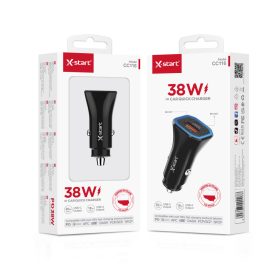   Terméknév: X-start autós gyorstöltő 38W – USB-A + USB-C PD gyorstöltés, fekete (Model CC116)