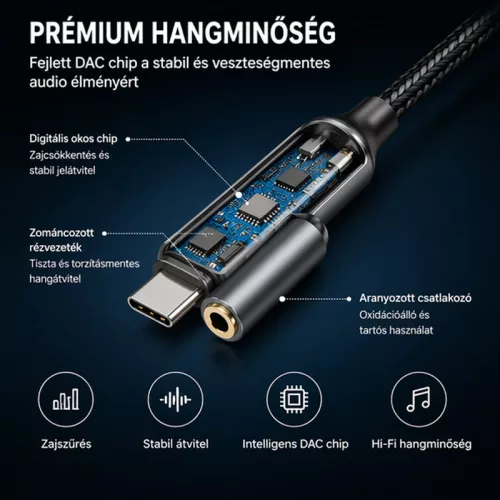 X-start USB-C – 3,5 mm jack audio adapter kábel – 14 cm, DAC chip, fejhallgató átalakító