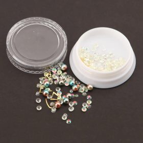   Flitteres körömdíszítő - gyöngyház metálkékes barnás golyókkal