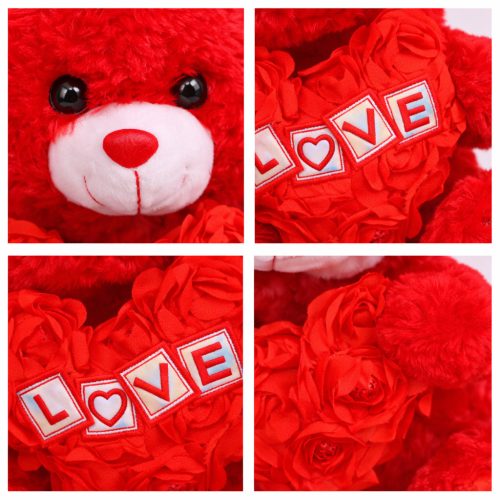 Plüss maci rózsás „LOVE” szívvel – piros plüss játék 30 cm, romantikus ajándék