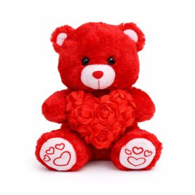   Plüss maci rózsás szívpárnával – piros plüss játék 30 cm, romantikus ajándék