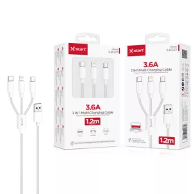   X-Start 3 az 1-ben Töltőkábel 3.6A – USB-C, Lightning, Micro USB, 1.2m Univerzális Kábel