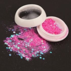 Flitteres körömdíszítő - pink ezüst csillagos